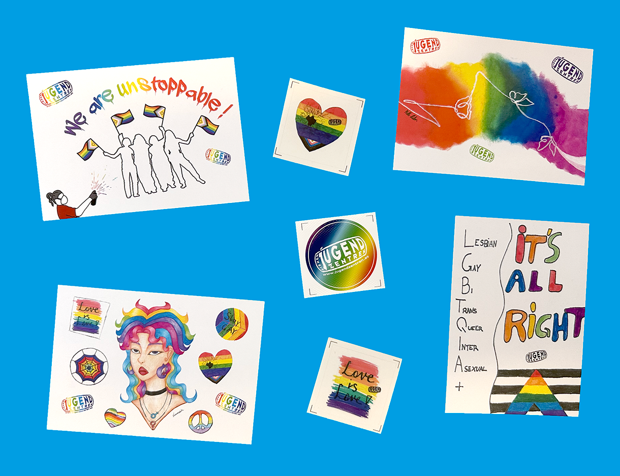 Sticker und Postkarten zum Thema Pride.